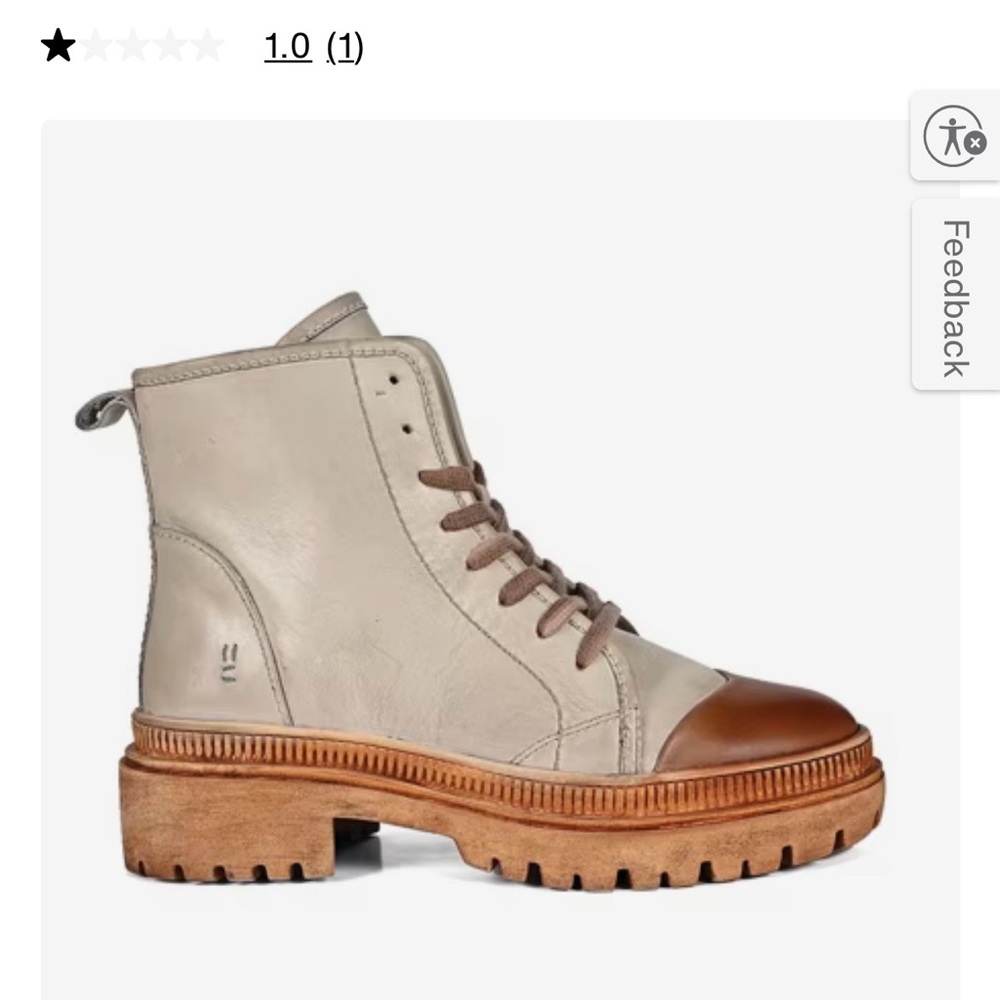 Women’s Lace-Up Combat Boot in Light Beige with Brown Toe Cap